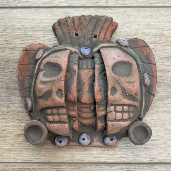 Traditional Three Faces‎ Terracotta Decorative Mask - Picture 1 of 5